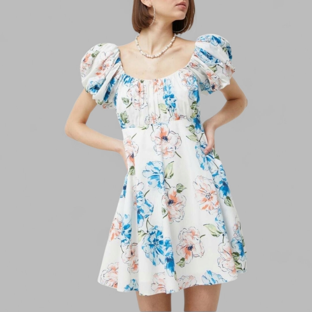 Abercrombie & Fitch Puff Sleeve Smocked Cottagecore Coquette Girl Mini Dress